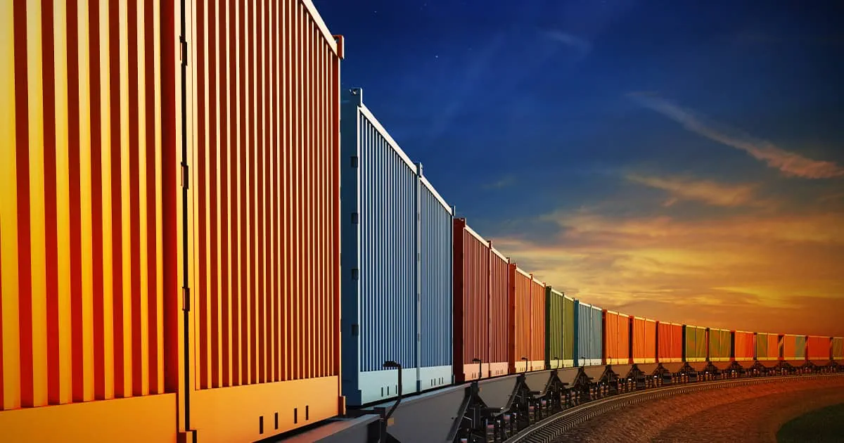 Wagon of a freight train with containers