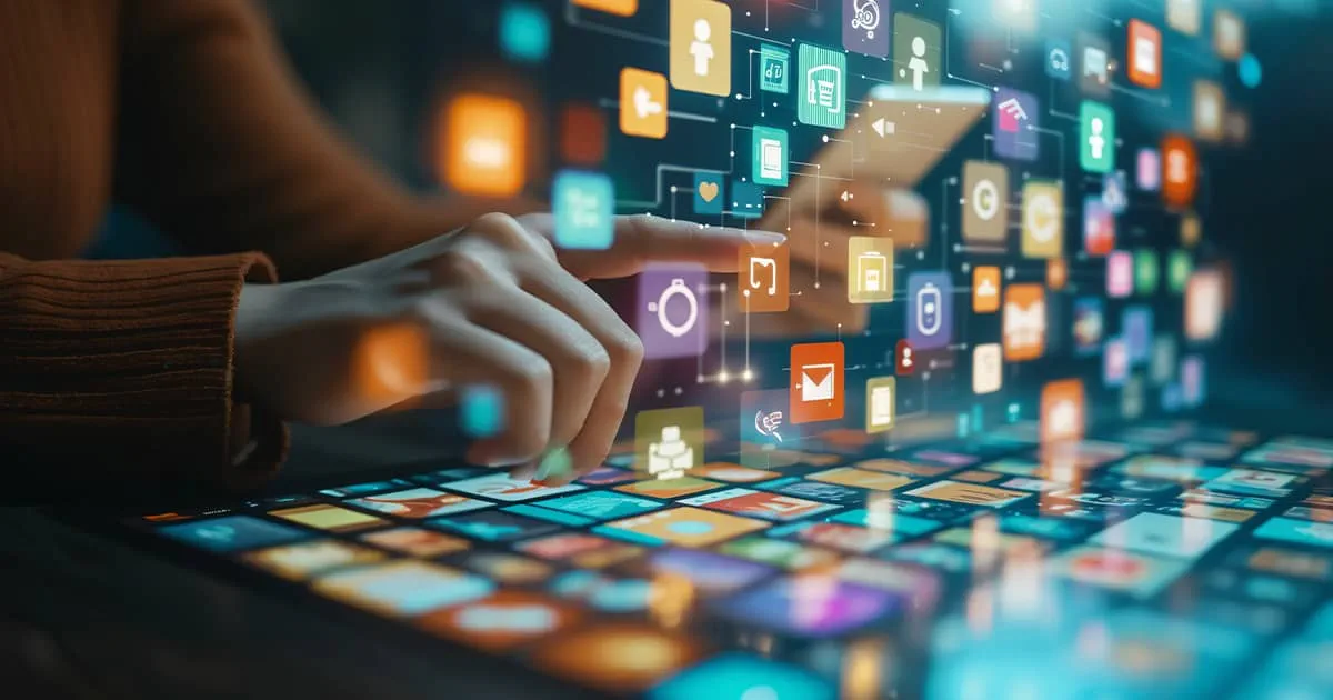 Screen of a content editor with hands working on it