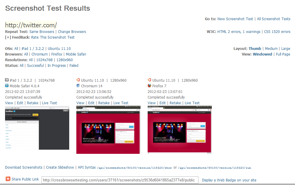 Screenshot Test Results