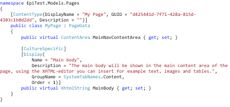 Page model class code snippet