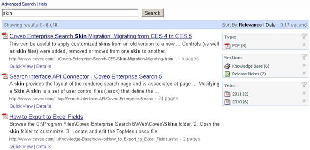 Customized search results screenshot
