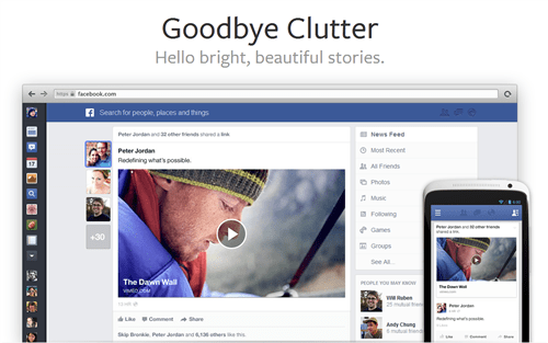 Facebook new design for news feed layout